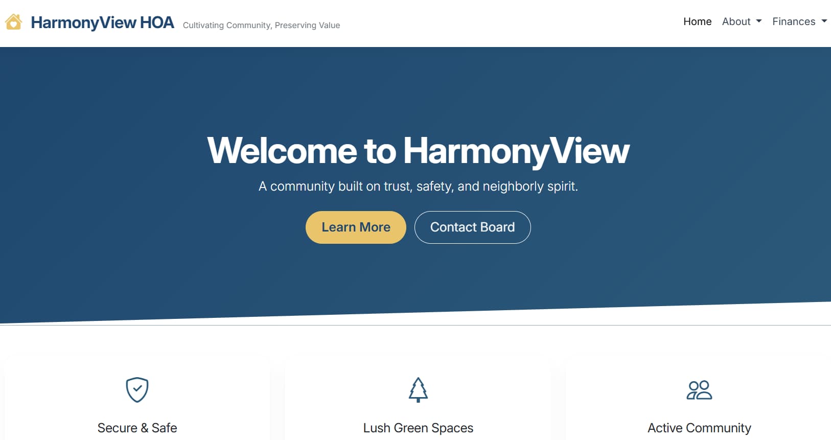 Screenshot of HarmonyView HOA — Modern